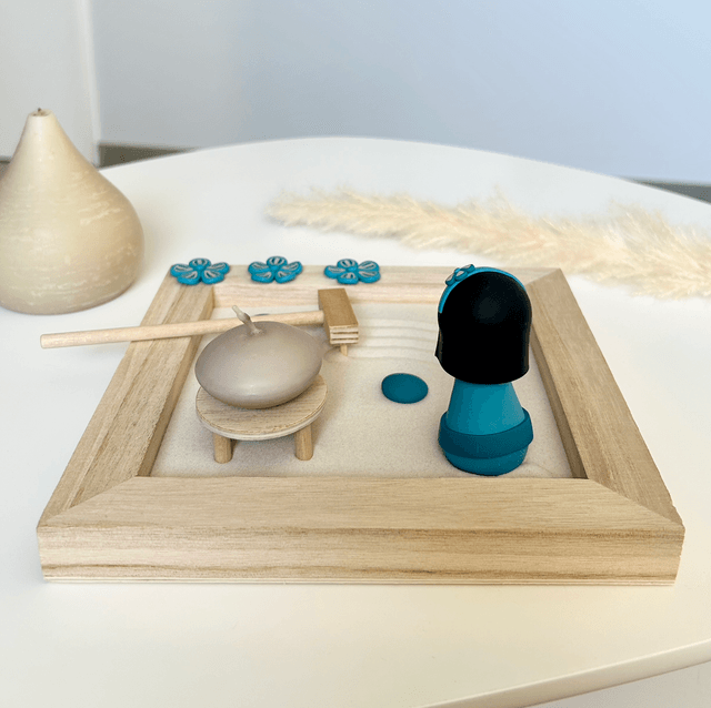 Jardin zen d'intérieur kokeshi "blue"