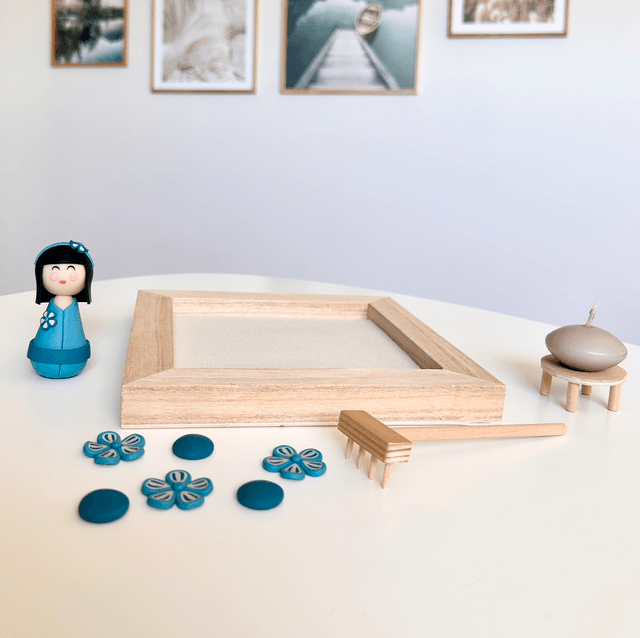 Jardin zen d'intérieur kokeshi "blue"