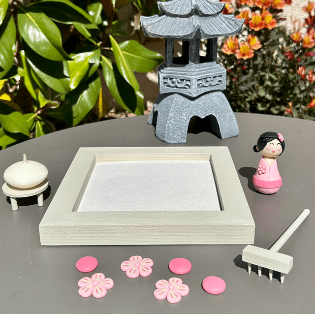 Jardin zen d'intérieur kokeshi "powder pink"