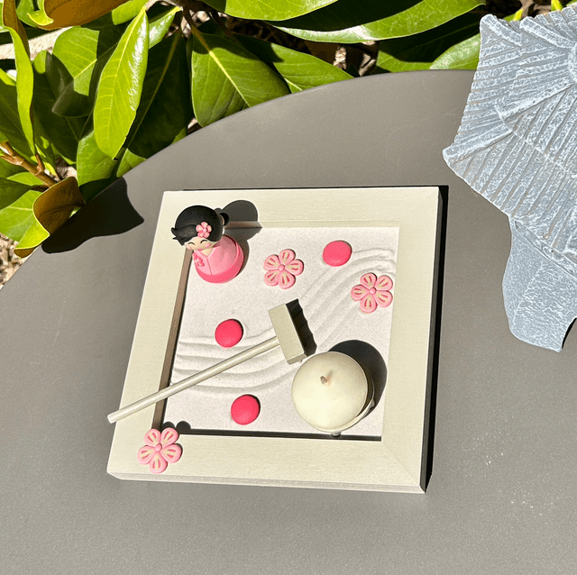 Jardin zen d'intérieur kokeshi "powder pink"